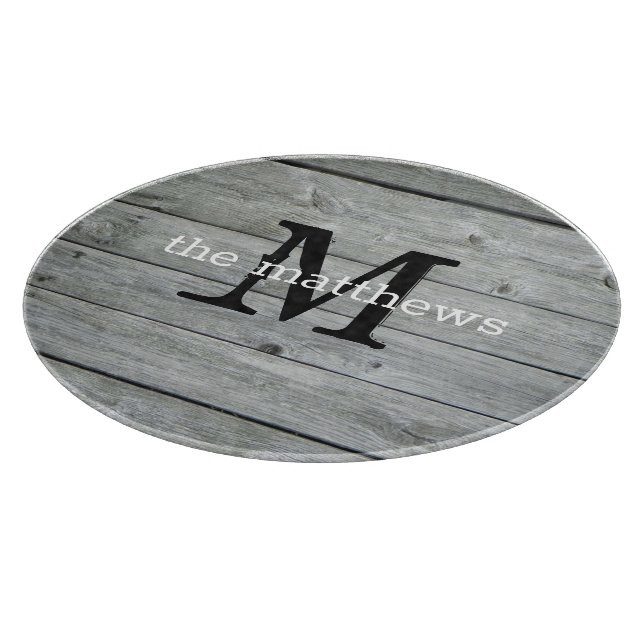 Tabla De Cortar Personalizado Nombre Rústico Campo Granja Monogram (Borde)