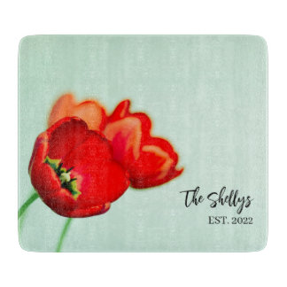 Tabla De Cortar Personalizado Romántico Tulips Nombre de familia C