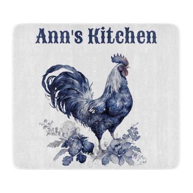Tabla De Cortar personalizado "Rooster" Blue Willow Style (Anverso)