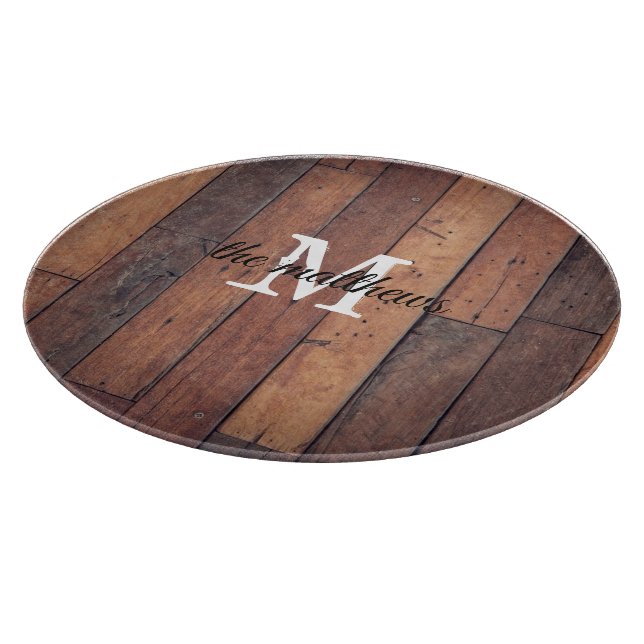 Tabla De Cortar Personalizado Rustic Wooden Farmhouse Oak Monogram (Borde)