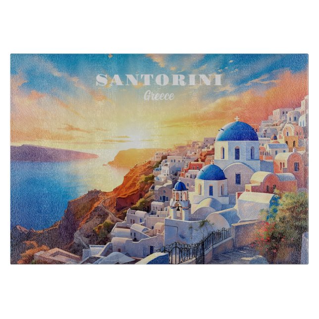 Tabla De Cortar Personalizado Texto Santorini Grecia Atardecer (Anverso)