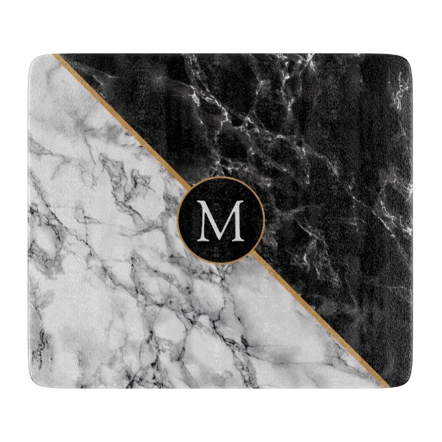 Tabla De Cortar Personalized Black White Marble Cutting Board Gift (Anverso)