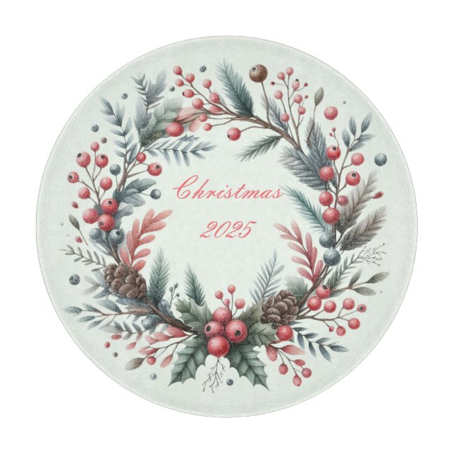 Tabla De Cortar Personalized Christmas Wreath Cutting Board (Anverso)