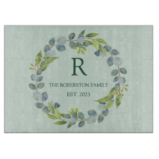 Tabla De Cortar Personalized Eucalyptus Wreath Monogram Family 