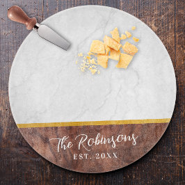 Tabla De Cortar Personalized Last Name Est Date Round Glass