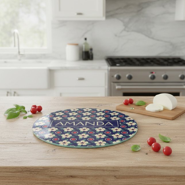 Tabla De Cortar Personalized Navy Blue Floral (Subido por el creador)