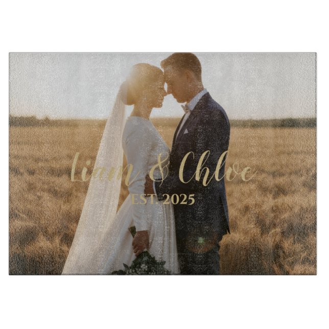 Tabla De Cortar Personalized Rustic Wedding Photo Custom Names  (Anverso)