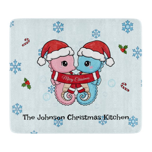 Tabla De Cortar Personalized Seahorse Christmas Cutting Board (Anverso)