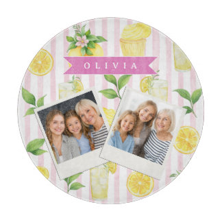 Tabla De Cortar Personalized Watercolor Lemonade Cupcake Stripe
