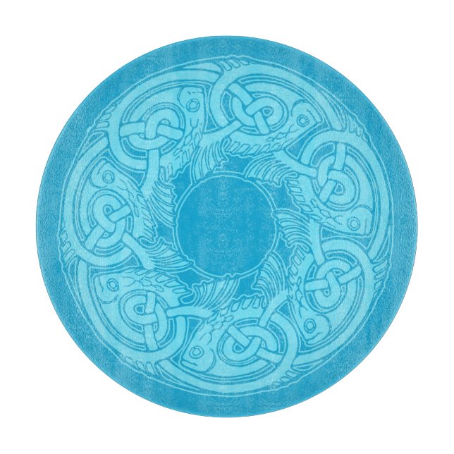 Tabla De Cortar Pescado celta de Knotwork en azul (Anverso)