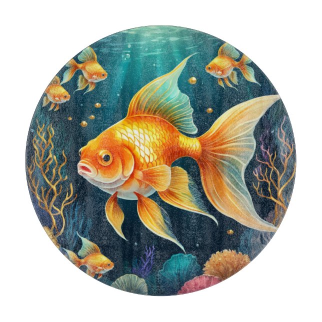 Tabla De Cortar Pescado de oro en aguas submarinas (Anverso)