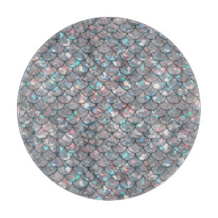 Tabla De Cortar Pescado de sirena gris plateado escalas de vidrio