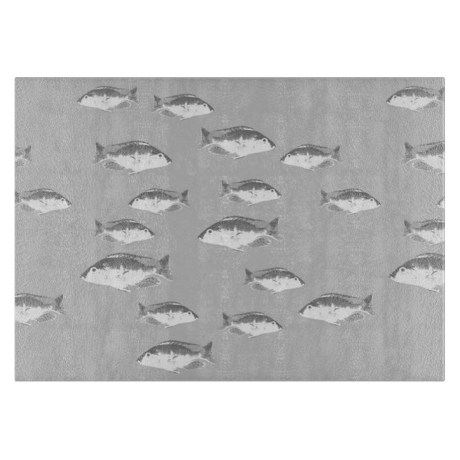 Tabla De Cortar Pescado gris monocromo (Anverso)