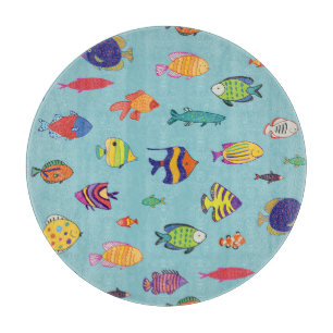 Tabla De Cortar Pescado tropical, patrón de línea vintage