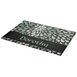 Tabla De Cortar Pétalos verdes degradados sobre negro