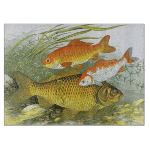 Tabla De Cortar Pez de colores Koi, Vida Marina Acuática Antigua d