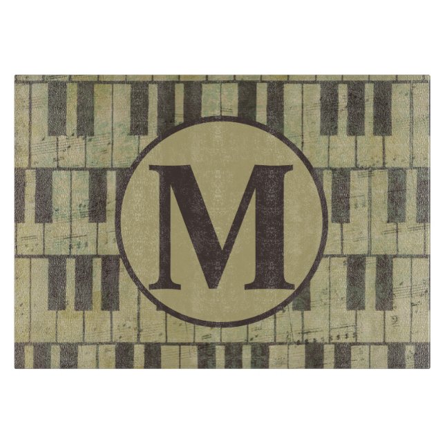 Tabla De Cortar Piano Vintage Claves Pianista Monograma Piano (Anverso)