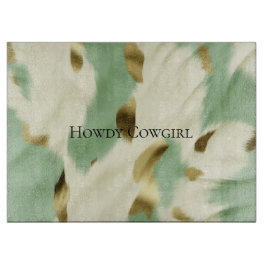 Tabla De Cortar Piel de vaca Mint Green Cream Gold