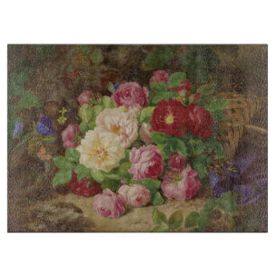 Tabla De Cortar Pieza Rosa en el suelo forestal con mariposas