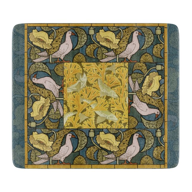 Tabla De Cortar Pigeon Blue Yellow Fish Art Nouveau (Anverso)