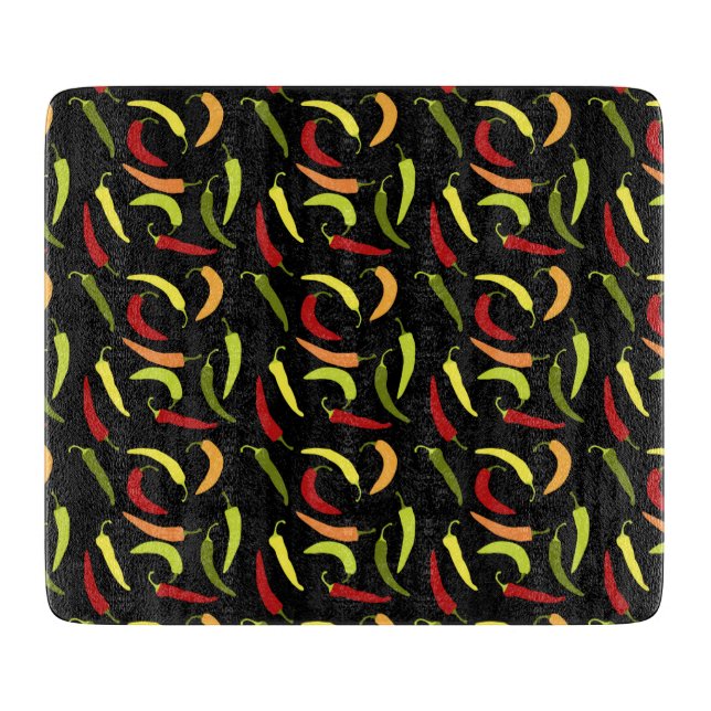 Tabla De Cortar Pimientos rojos y comida picante mexicana de cinco (Anverso)