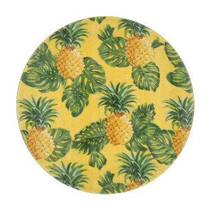Tabla De Cortar Piñas y hojas tropicales con oro