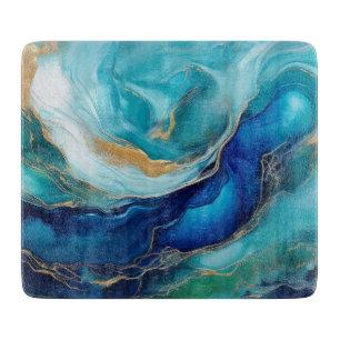 Tabla De Cortar Pinceladas abstractas en azul y verde azulado