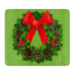 Tabla De Cortar Pinecone y Holly Wreath Country Navidades
