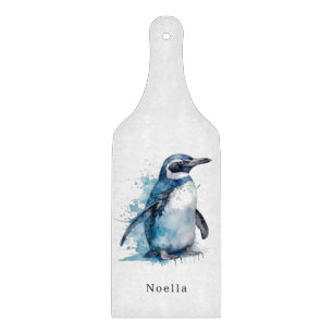 Tabla De Cortar Pingüino acuarela ártico azul, personalizado