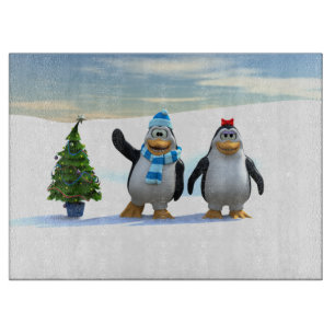 Tabla De Cortar Pingüino Personalizado con árbol