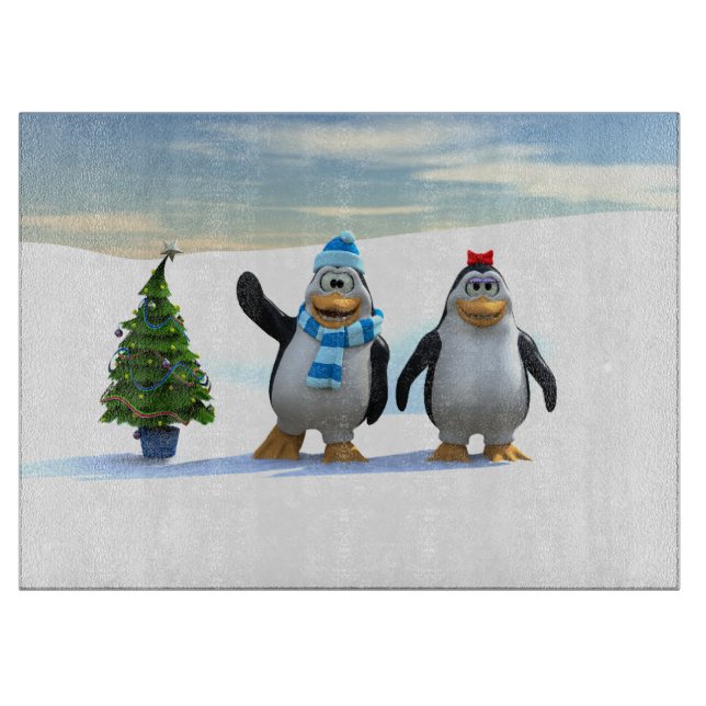 Tabla De Cortar Pingüino Personalizado con árbol (Anverso)