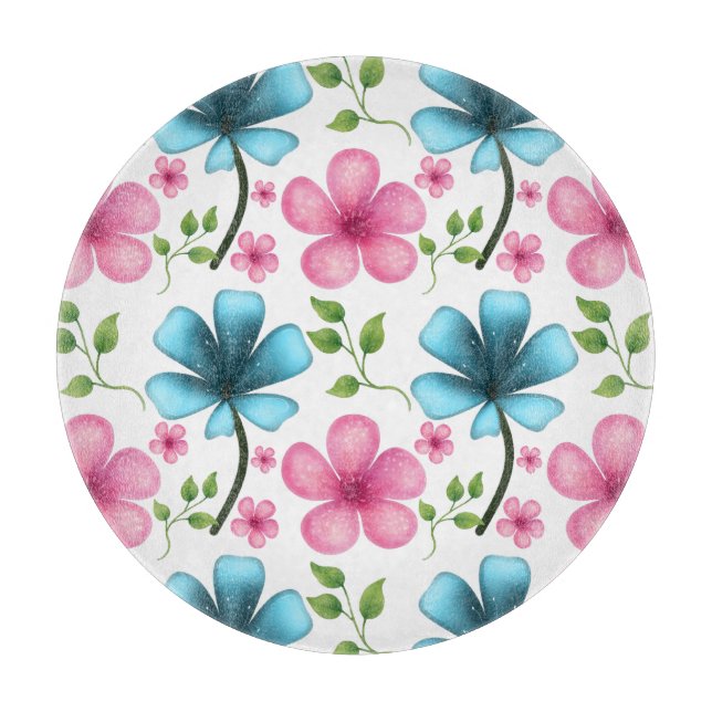 Tabla De Cortar Pink & Blue Floral Seamless Pattern (Anverso)