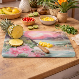 Tabla De Cortar Pink Tropical Beach