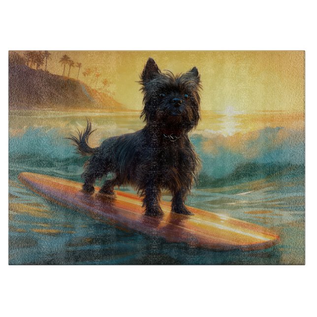Tabla De Cortar Pintado de surf Affenpinscher Beach (Anverso)
