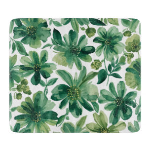 Tabla De Cortar Pintura Acuarela Botánica Floral Jardín Verde