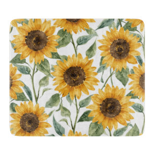 Tabla De Cortar Pintura Acuarela Floral Amarilla Girasoles