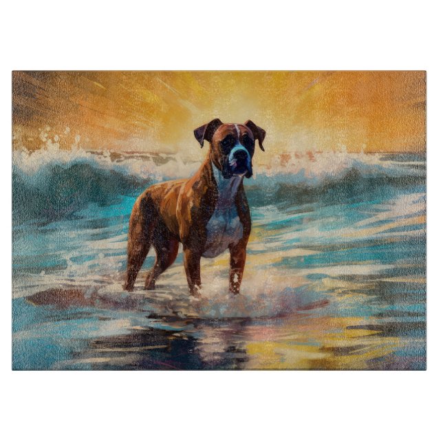 Tabla De Cortar Pintura de Boxer Beach Surfing (Anverso)