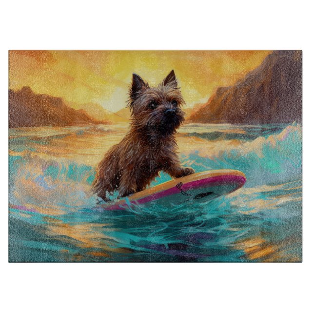 Tabla De Cortar Pintura de Cairn Terrier Beach Surfing (Anverso)