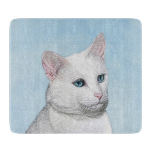 Tabla De Cortar Pintura de gato blanco - Arte de gato original lin