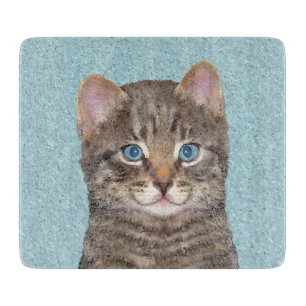 Tabla De Cortar Pintura de gatos en la mesa gris - Arte de gatos o
