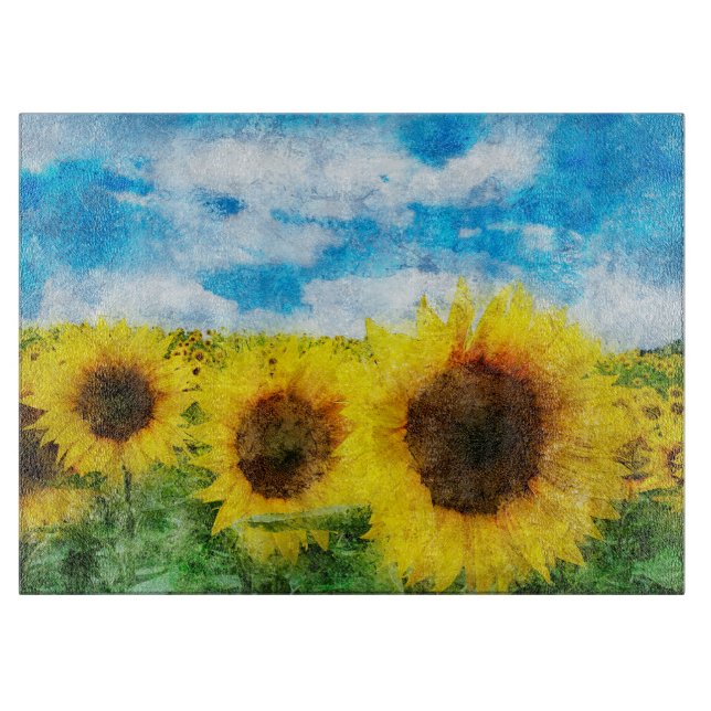 Tabla De Cortar Pintura de girasoles (Anverso)