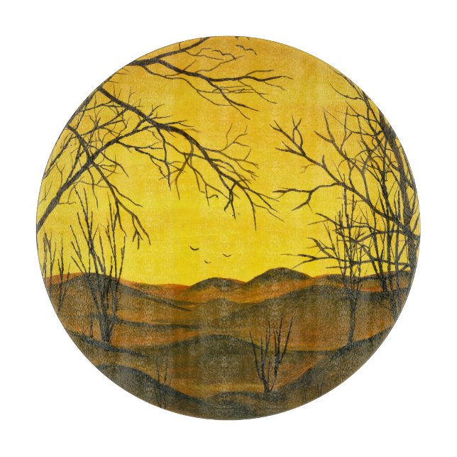Tabla De Cortar Pintura de Gouache: cielo amarillo, marrón. (Anverso)