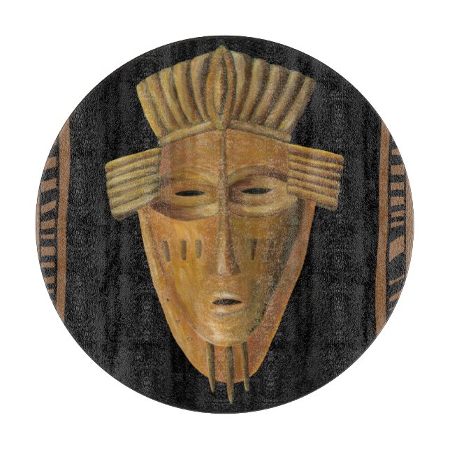 Tabla De Cortar Pintura de máscara africana de Chariklia Zarris (Anverso)
