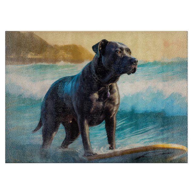 Tabla De Cortar Pintura de surf de Cane Corso Beach (Anverso)