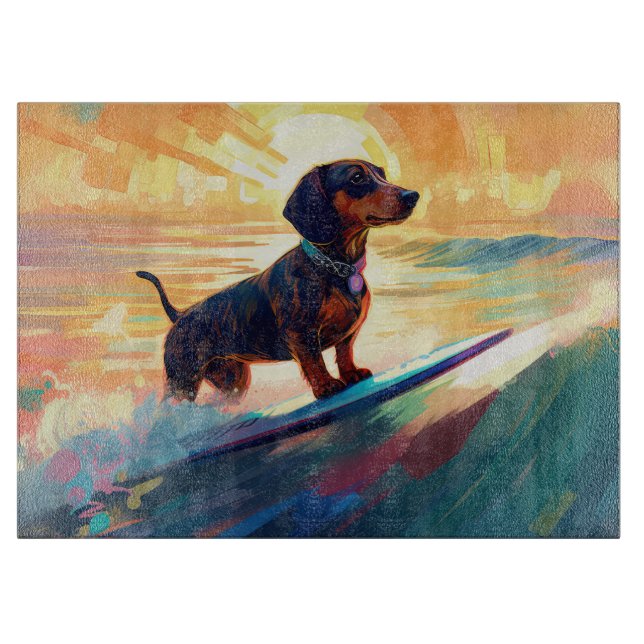 Tabla De Cortar Pintura de surf en la playa de Dachshund (Anverso)