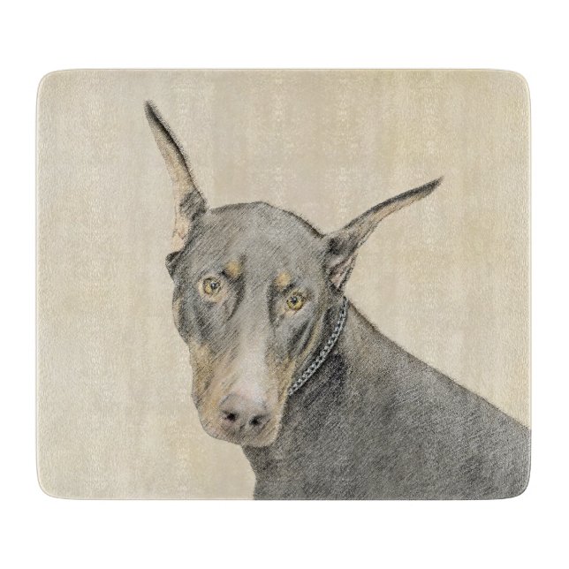 Tabla De Cortar Pintura Doberman Pinscher - Original Dog Art (Anverso)