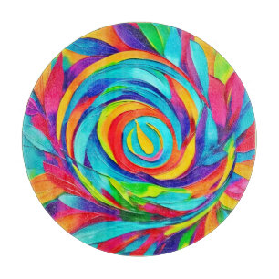 Tabla De Cortar Pintura en espiral floral psicodélica vibrante 