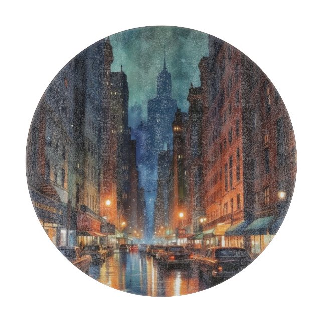 Tabla De Cortar Pintura nocturna de Nueva York de Manhattan (Anverso)