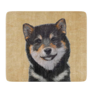 Tabla De Cortar Pintura Shiba Inu (Negro y Tan) - Arte de perro