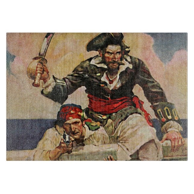 Tabla De Cortar Pirata Buccaneer de barba negra y Ilustracion mate (Anverso)
